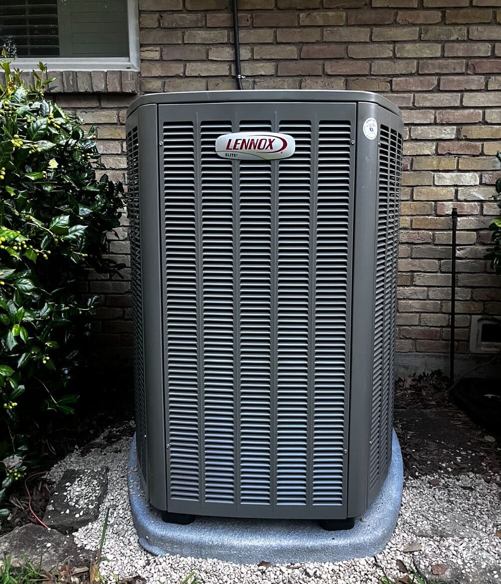 Lennox Elite outdoor AC condenser serviced by Strike Force at a Dallas home